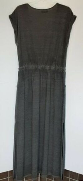 Allison Brittney Jersey Knit Charcoal Maxi Dress Drawstring Tie & Side Pockets - Picture 1 of 10